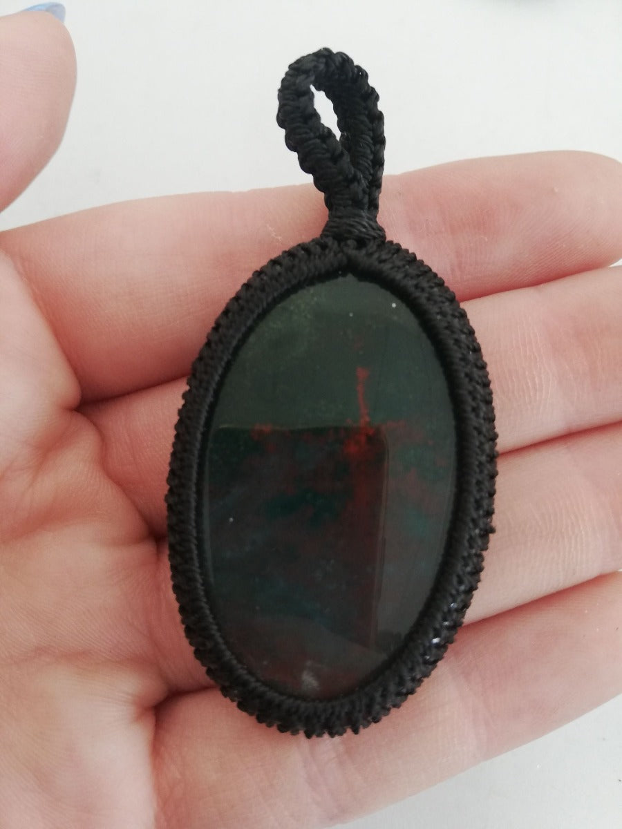 Macrame Pendant - Bloodstone Macrame Pendant - Bloodstone